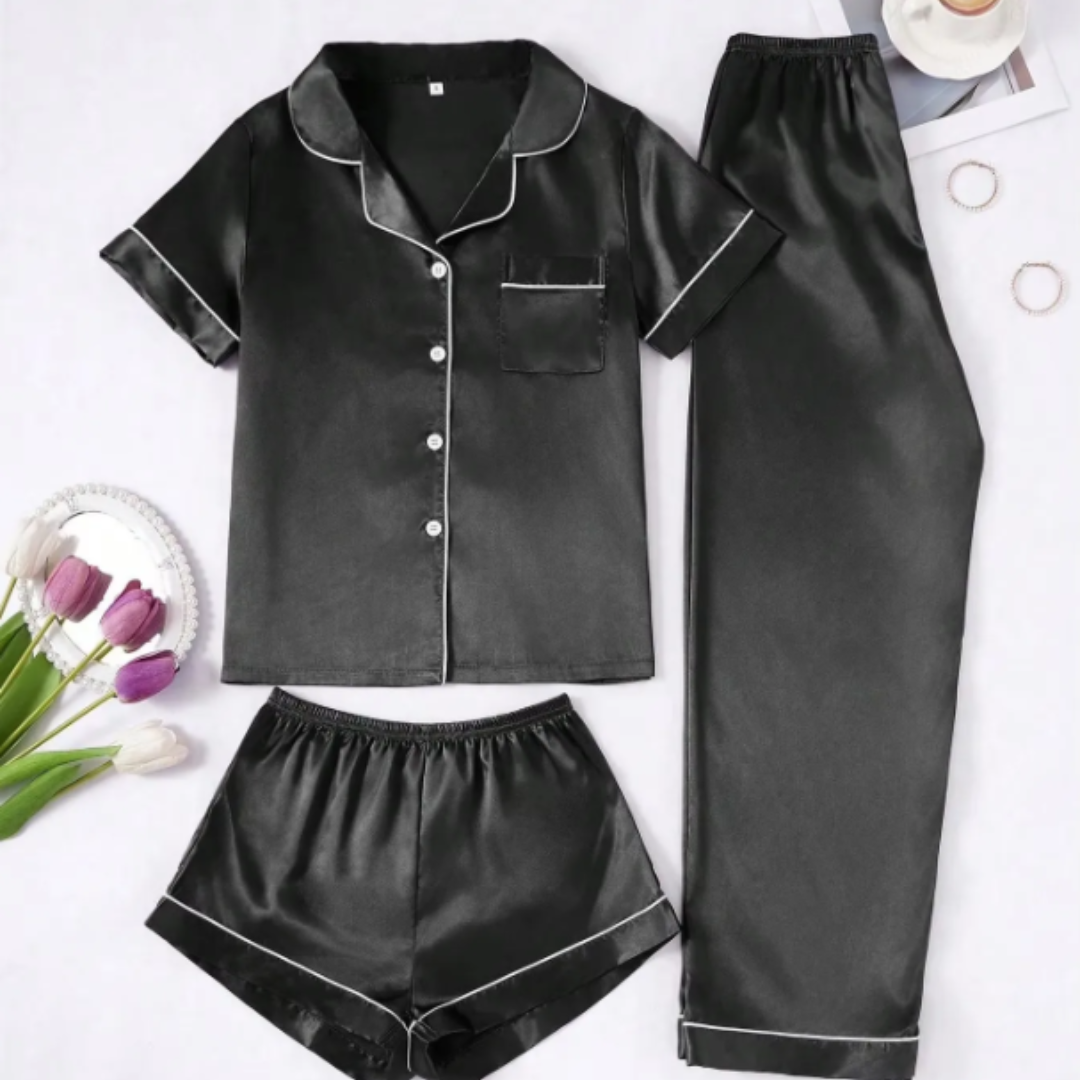 Set pigiama da donna in raso 3 pezzi