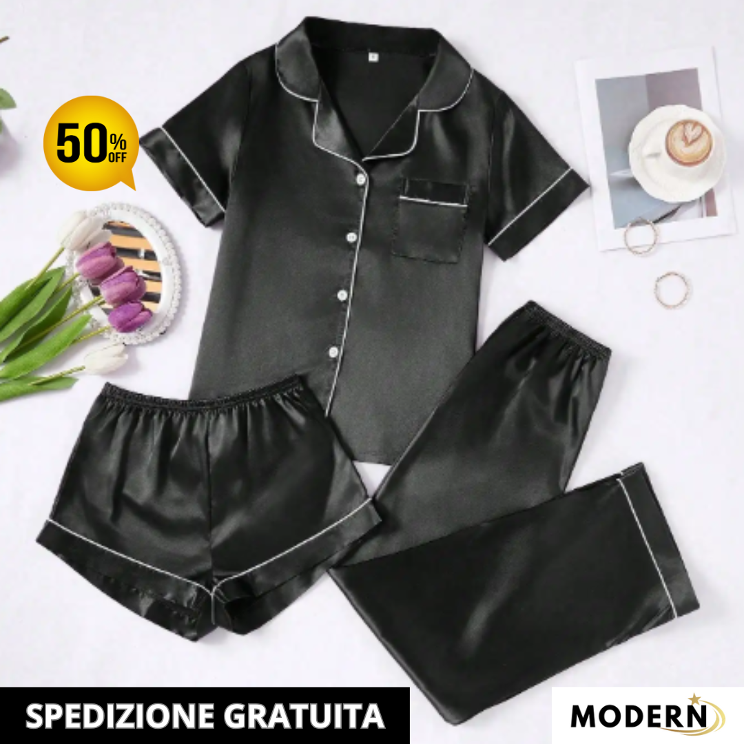 Set pigiama da donna in raso 3 pezzi