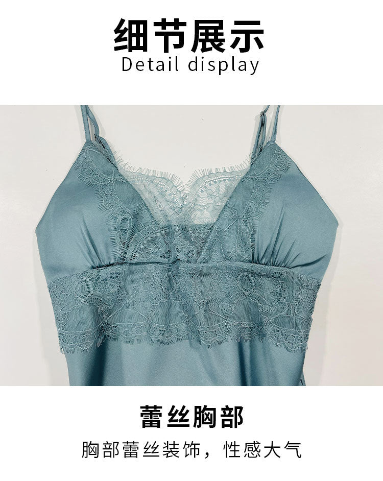 Bianco 5PCS Set da notte Pigiama Lady Pigiama in raso di pizzo Kimono Abito da bagno Indumenti da notte larghi Abbigliamento per la casa Scollo a V Indumenti da notte casual