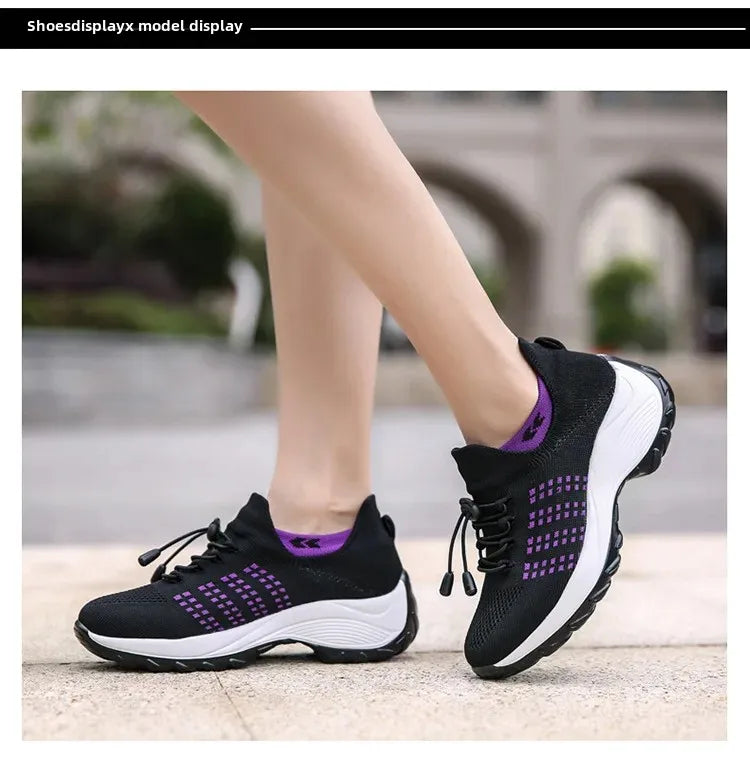 Scarpe da donna casual taglie forti 2025 scarpe sportive in maglia primavera autunno scarpe da viaggio con fondo spesso scarpe comode da mamma alla moda
