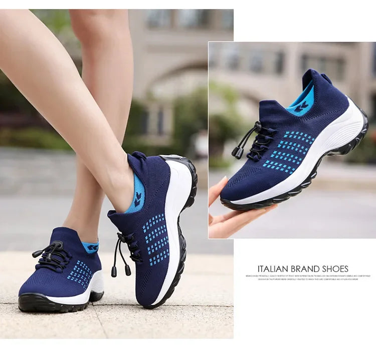 Scarpe da donna casual taglie forti 2025 scarpe sportive in maglia primavera autunno scarpe da viaggio con fondo spesso scarpe comode da mamma alla moda