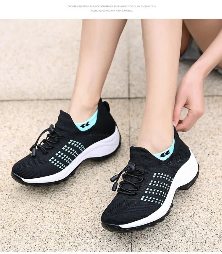Scarpe da donna casual taglie forti 2025 scarpe sportive in maglia primavera autunno scarpe da viaggio con fondo spesso scarpe comode da mamma alla moda