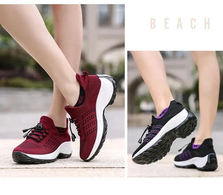 Scarpe da donna casual taglie forti 2025 scarpe sportive in maglia primavera autunno scarpe da viaggio con fondo spesso scarpe comode da mamma alla moda