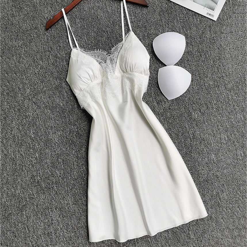 Bianco 5PCS Set da notte Pigiama Lady Pigiama in raso di pizzo Kimono Abito da bagno Indumenti da notte larghi Abbigliamento per la casa Scollo a V Indumenti da notte casual