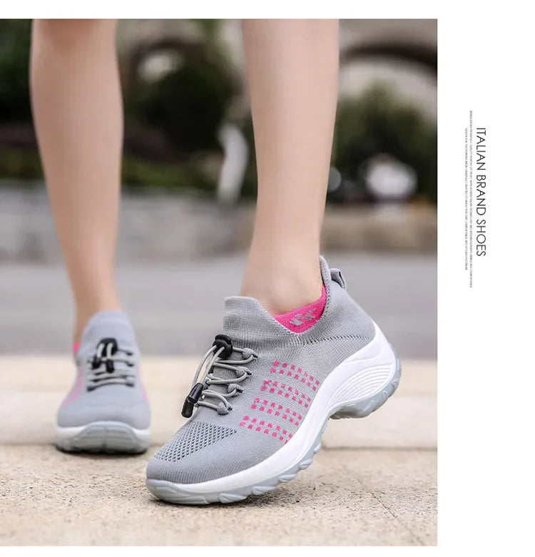 Scarpe da donna casual taglie forti 2025 scarpe sportive in maglia primavera autunno scarpe da viaggio con fondo spesso scarpe comode da mamma alla moda
