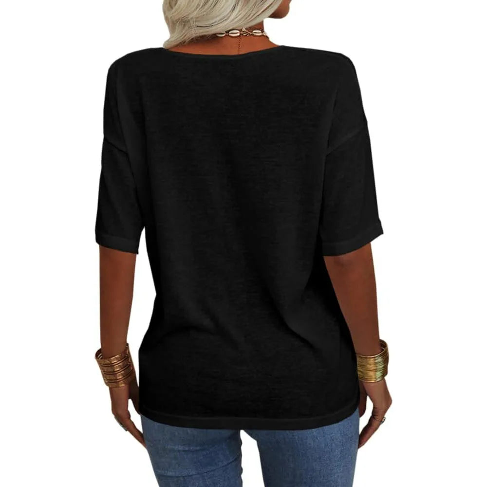 T-shirt da donna girocollo tinta unita in cotone mezza manica manica manica 3/4 casual piega ampia abiti autunnali di base