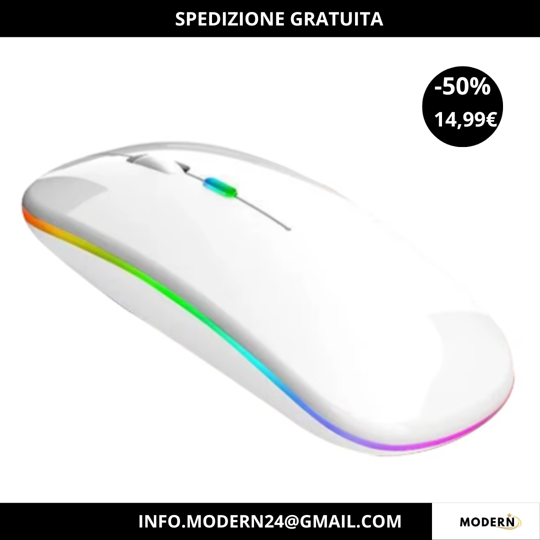 Mouse Silenzioso Wireless Ultrasottile Ricaricabile Colorato