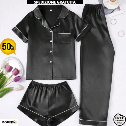Set pigiama da donna in raso 3 pezzi