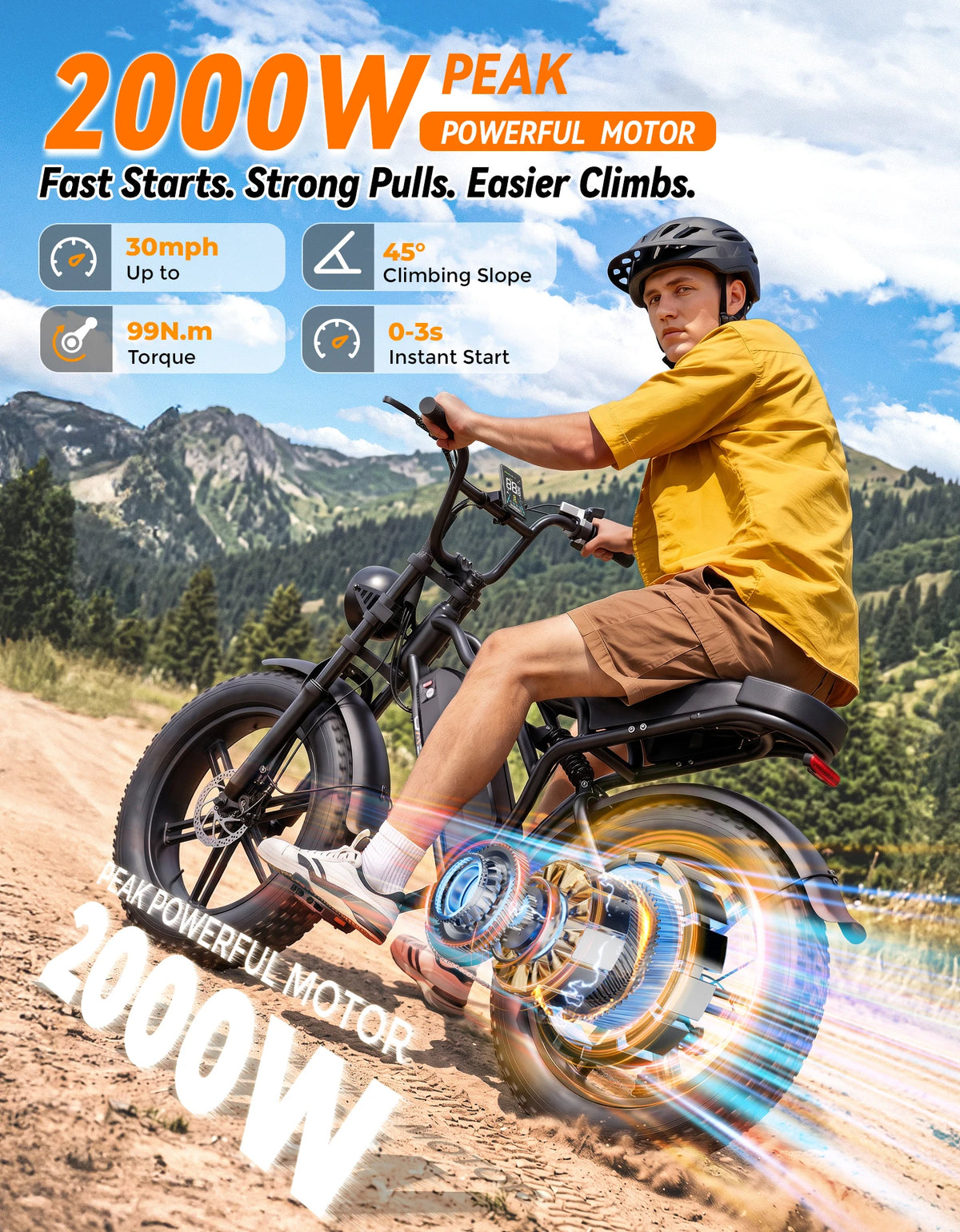 Jasion Electric Bike, Fat Tire 48V 15Ah Removable Battery, 5 Riding  Modes & 7-Speed Ebike, Full Suspension, IPX6, for Commuters, Beaches, Weekends