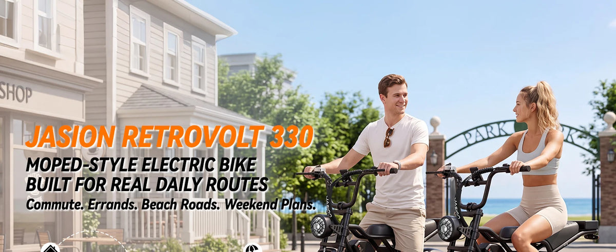 Jasion Electric Bike, Fat Tire 48V 15Ah Removable Battery, 5 Riding  Modes & 7-Speed Ebike, Full Suspension, IPX6, for Commuters, Beaches, Weekends