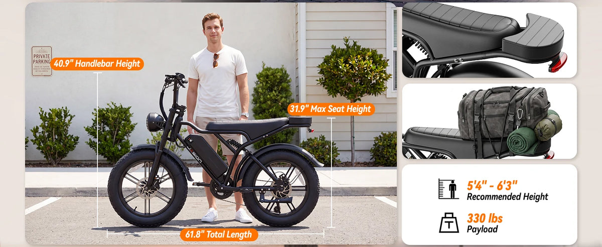 Jasion Electric Bike, Fat Tire 48V 15Ah Removable Battery, 5 Riding  Modes & 7-Speed Ebike, Full Suspension, IPX6, for Commuters, Beaches, Weekends
