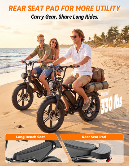 Jasion Electric Bike, Fat Tire 48V 15Ah Removable Battery, 5 Riding  Modes & 7-Speed Ebike, Full Suspension, IPX6, for Commuters, Beaches, Weekends