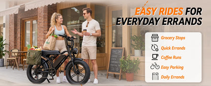 Jasion Electric Bike, Fat Tire 48V 15Ah Removable Battery, 5 Riding  Modes & 7-Speed Ebike, Full Suspension, IPX6, for Commuters, Beaches, Weekends