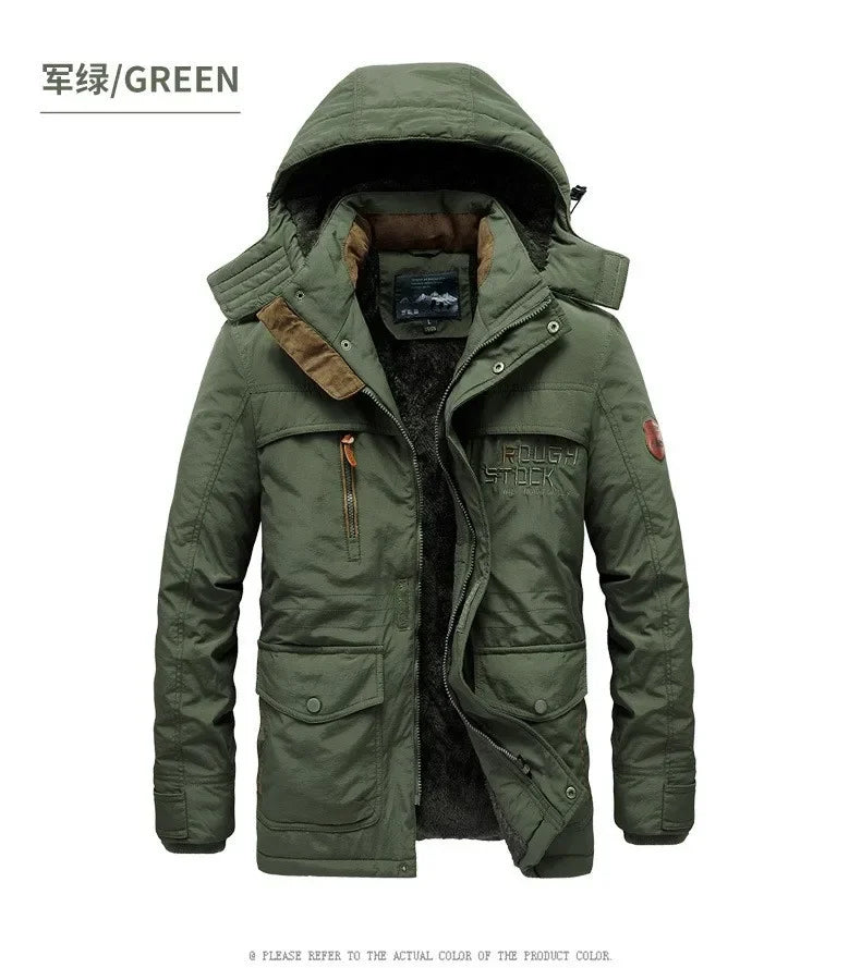 Nuovi uomini invernali Parka con cappuccio Piumini lunghi casual in pile Giacche calde per utensili Cappotti invernali maschili all'aperto di buona qualità Taglia 5