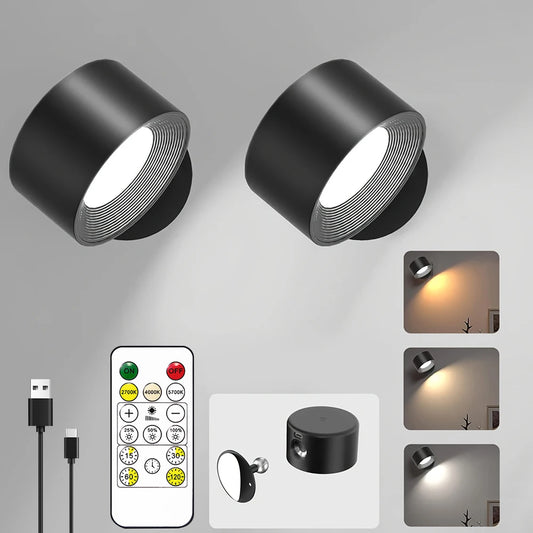 2000mAh Magnetic LED Wall Light – Rechargeable, 3 Colors and 360° Rotation