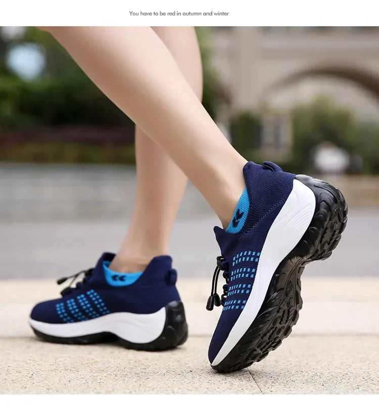 Scarpe da donna casual taglie forti 2025 scarpe sportive in maglia primavera autunno scarpe da viaggio con fondo spesso scarpe comode da mamma alla moda