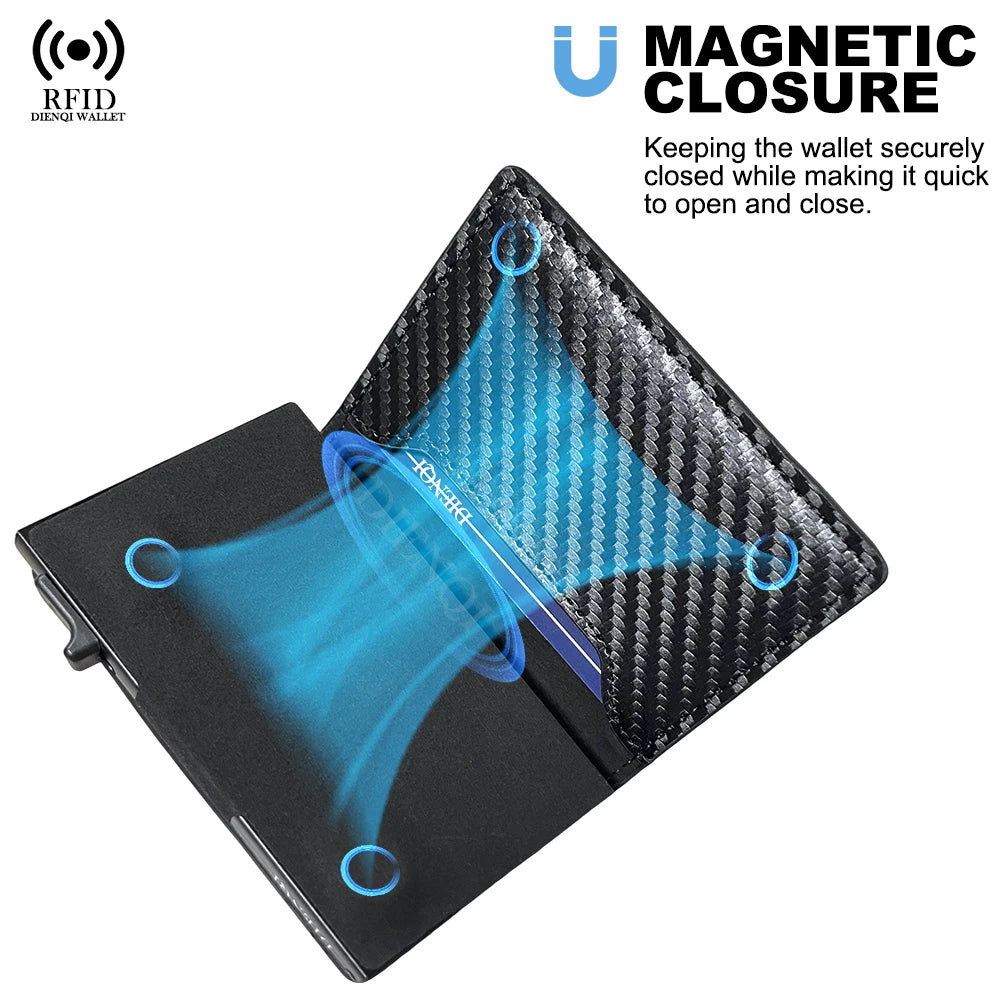 Leather RFID Card Holder – Slim Wallet and Magnetic Coin Pocket