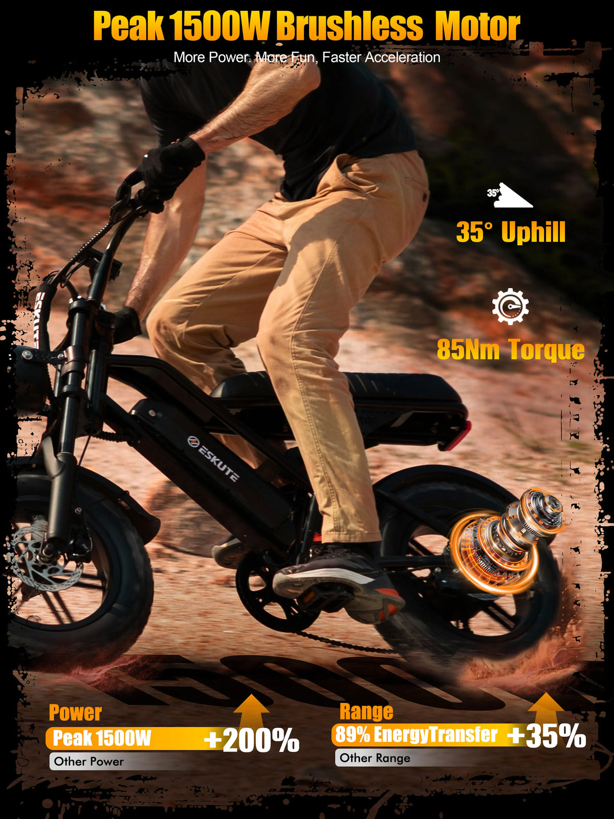 Eskute V100 Fat-Tire Electric Bike – 48V 13Ah, 16-Inch Tires