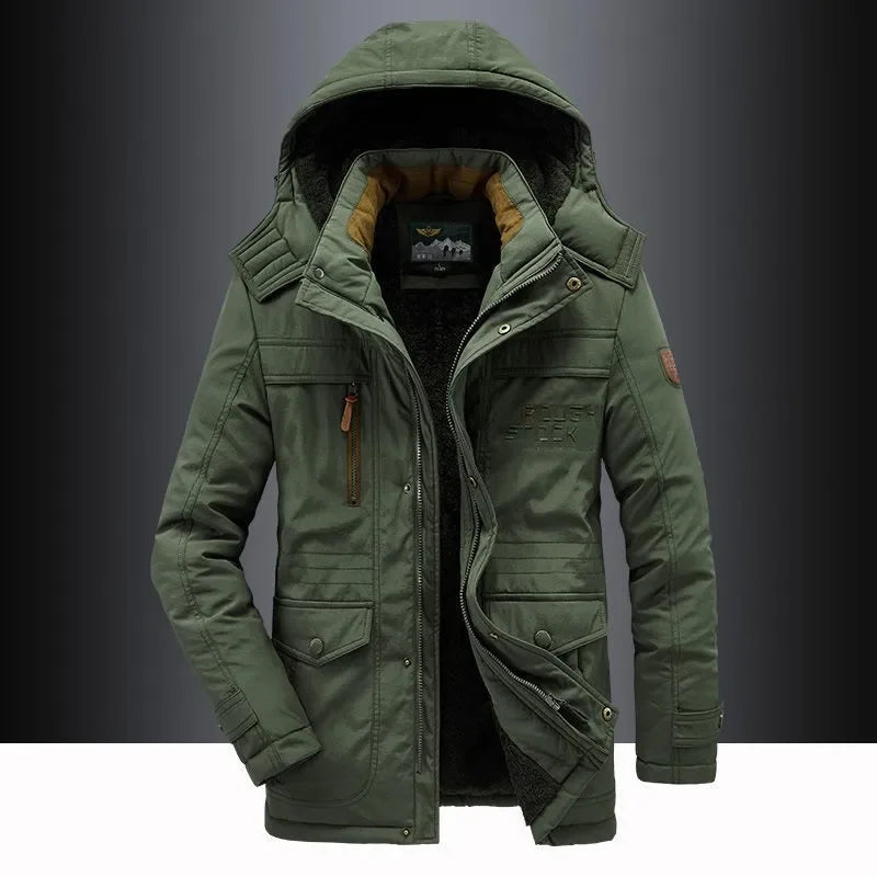 Nuovi uomini invernali Parka con cappuccio Piumini lunghi casual in pile Giacche calde per utensili Cappotti invernali maschili all'aperto di buona qualità Taglia 5