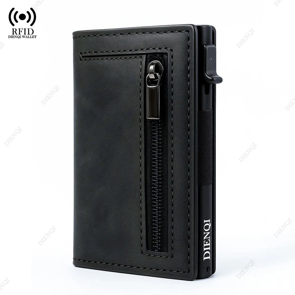 Leather RFID Card Holder – Slim Wallet and Magnetic Coin Pocket