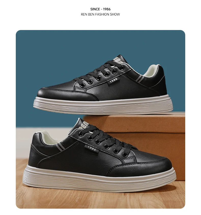 Scarpe da ginnastica bianche piatte da uomo alla moda Scarpe casual morbide da uomo Street Style Board Scarpe da ginnastica bianche basse da uomo in pelle di nuova tendenza della moda