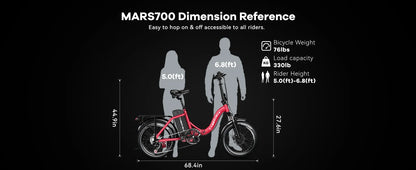 Cybervelo Mars700 Folding Fat-Tire Electric Bike – 48V 20.8Ah