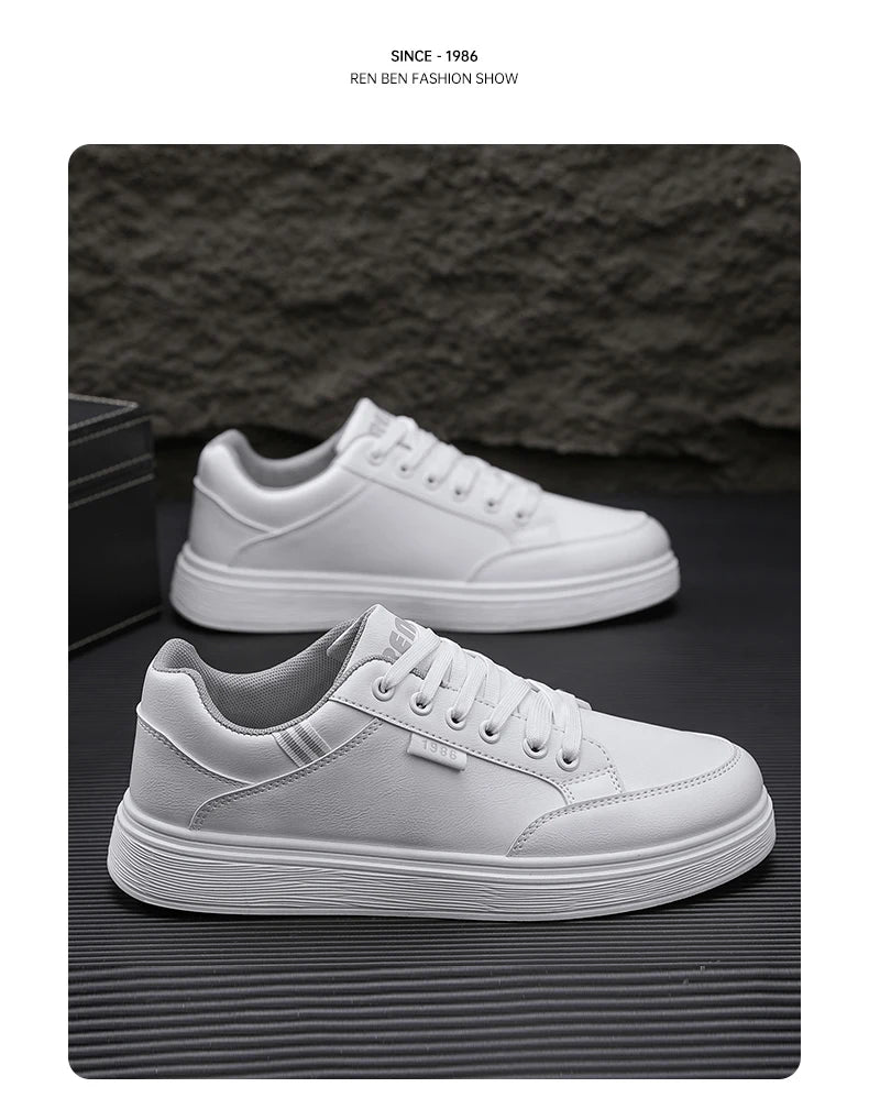 Scarpe da ginnastica bianche piatte da uomo alla moda Scarpe casual morbide da uomo Street Style Board Scarpe da ginnastica bianche basse da uomo in pelle di nuova tendenza della moda