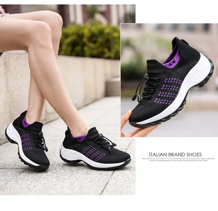 Scarpe da donna casual taglie forti 2025 scarpe sportive in maglia primavera autunno scarpe da viaggio con fondo spesso scarpe comode da mamma alla moda