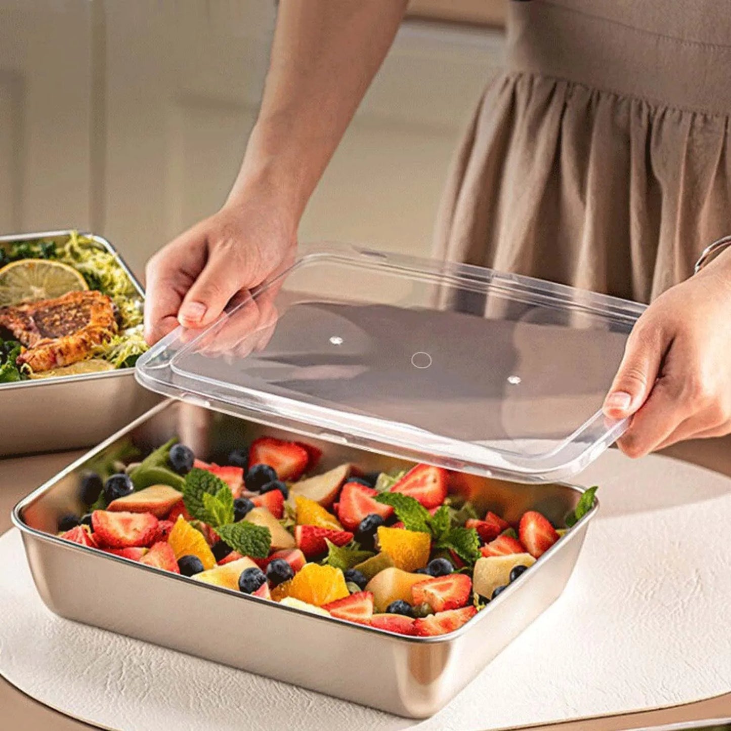 Contenitore per alimenti in acciaio inossidabile da 6 pezzi, di grande capacità, adatto per verdure, frutta, carne fresca e vari alimenti