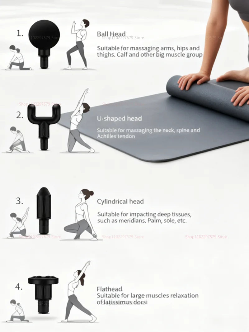 Professional Massage Gun - 6 Speeds, 4 Heads, Quiet Motor