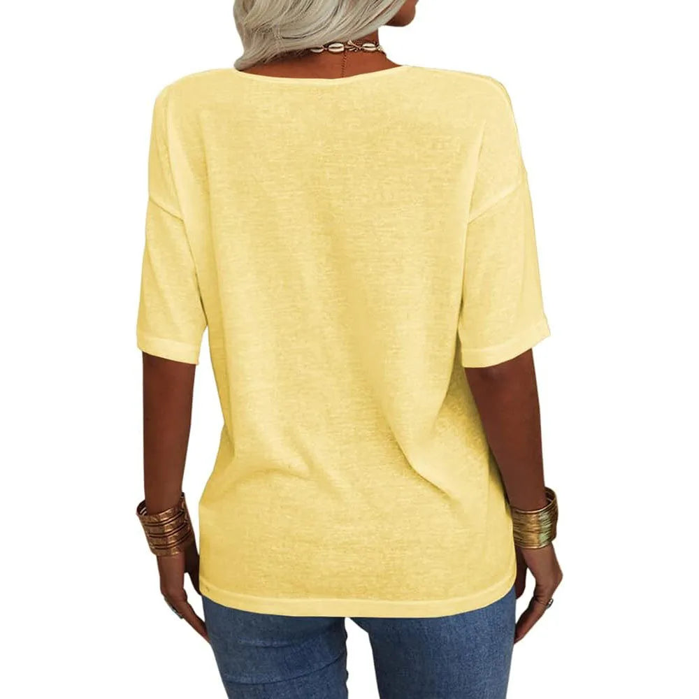 T-shirt da donna girocollo tinta unita in cotone mezza manica manica manica 3/4 casual piega ampia abiti autunnali di base