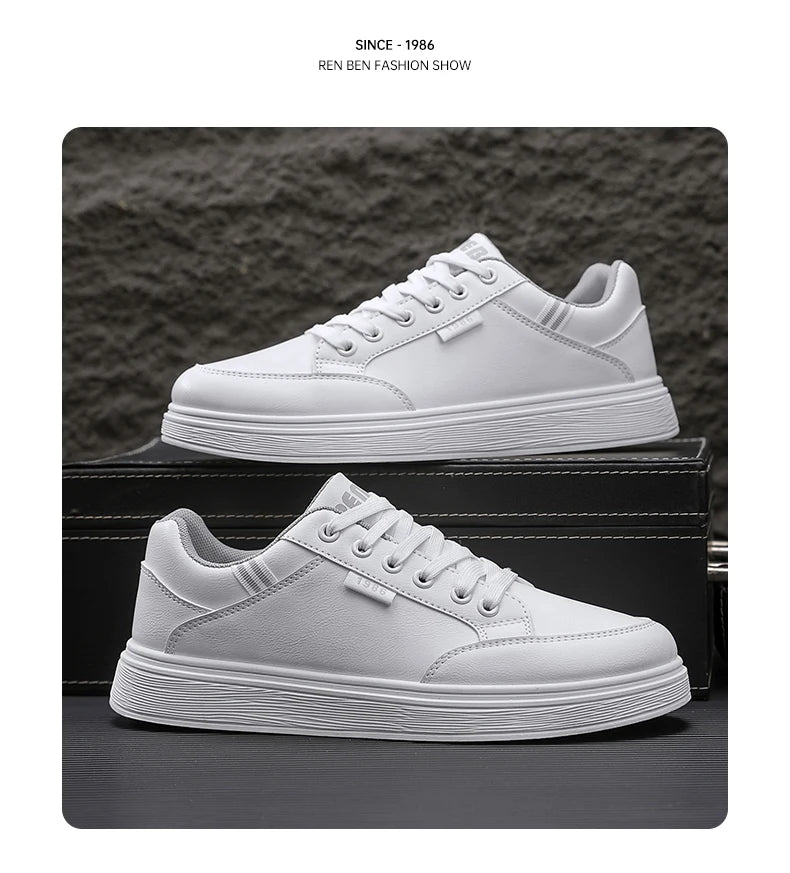 Scarpe da ginnastica bianche piatte da uomo alla moda Scarpe casual morbide da uomo Street Style Board Scarpe da ginnastica bianche basse da uomo in pelle di nuova tendenza della moda