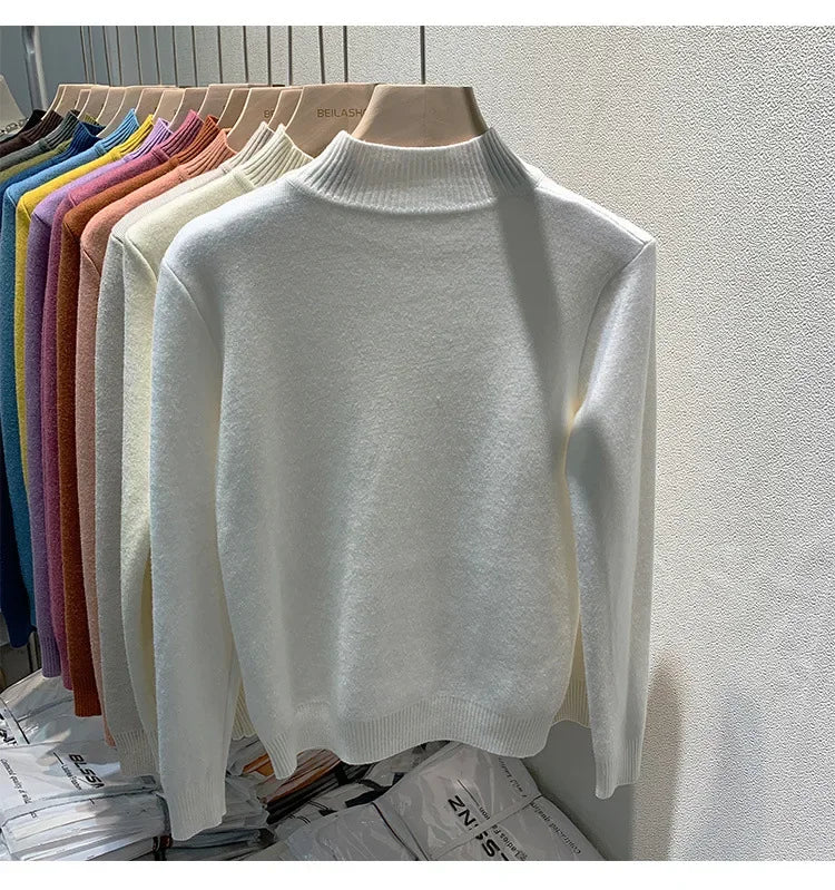 Elegante maglione addensato foderato in pile da donna per Polo a maniche lunghe autunno/inverno/Top termico con collo alto usura interna