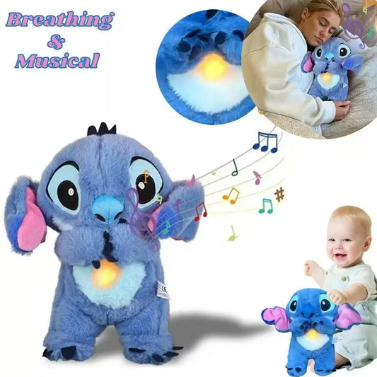 Peluche Disney Stitch Anime, Respirazione e incandescente con musica, Compagno per bambini Bambola lenitiva con suono e luce