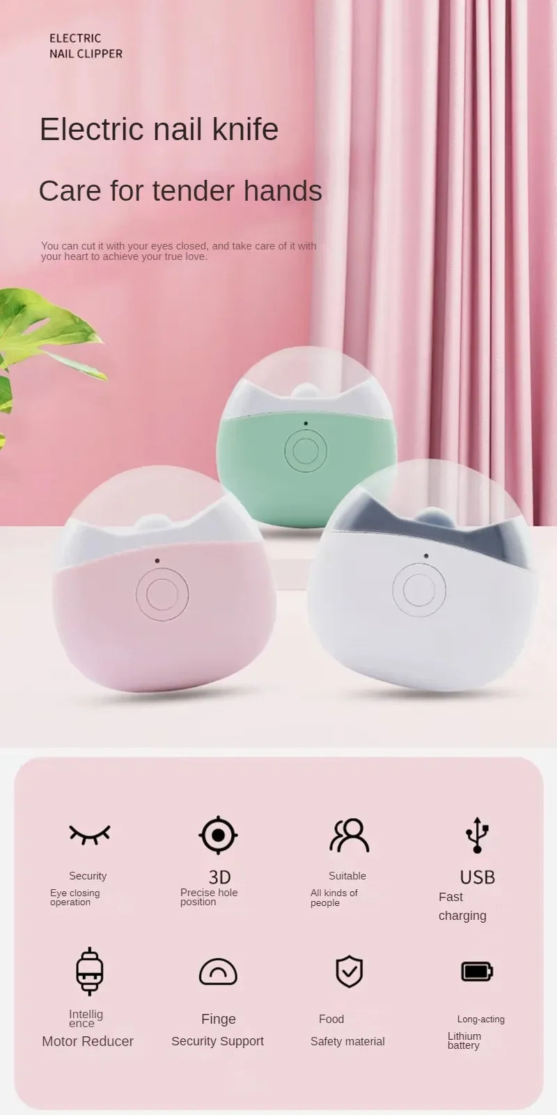 2-in-1 Electric Nail File and Nail Grinder, Automatic Nail Clipper for Adults and Kids with Safe Anti-Pinch Design