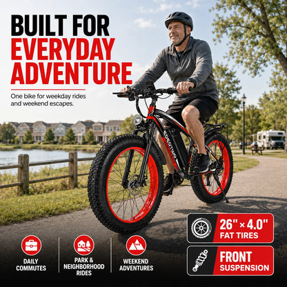 EOEOTWO 26-Inch Fat-Tire Electric Bike – 48V 15Ah