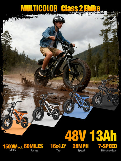 Eskute V100 Fat-Tire Electric Bike – 48V 13Ah, 16-Inch Tires