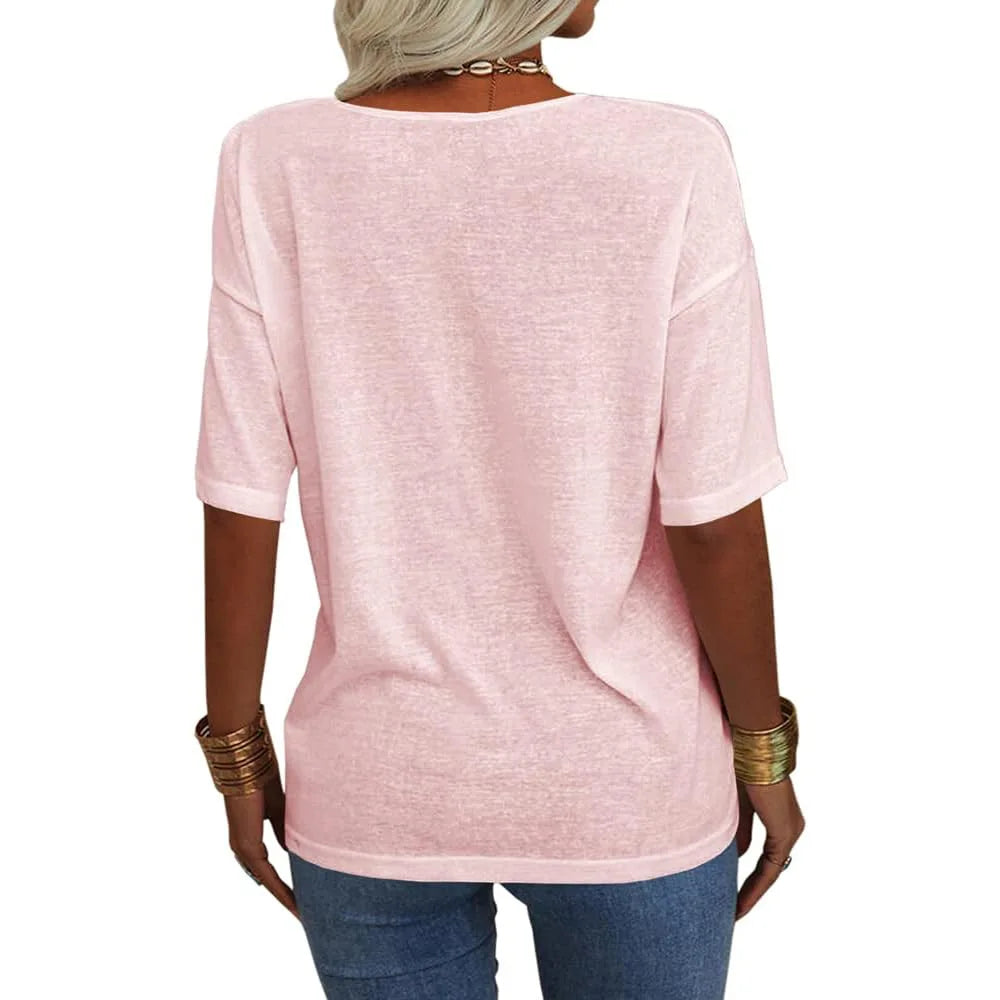T-shirt da donna girocollo tinta unita in cotone mezza manica manica manica 3/4 casual piega ampia abiti autunnali di base