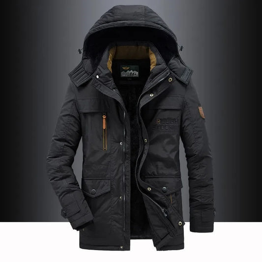 Nuovi uomini invernali Parka con cappuccio Piumini lunghi casual in pile Giacche calde per utensili Cappotti invernali maschili all'aperto di buona qualità Taglia 5