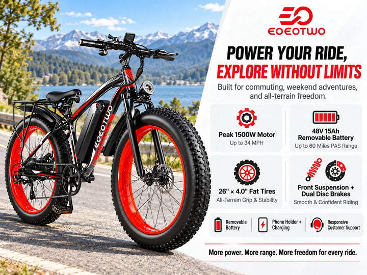 EOEOTWO 26-Inch Fat-Tire Electric Bike – 48V 15Ah