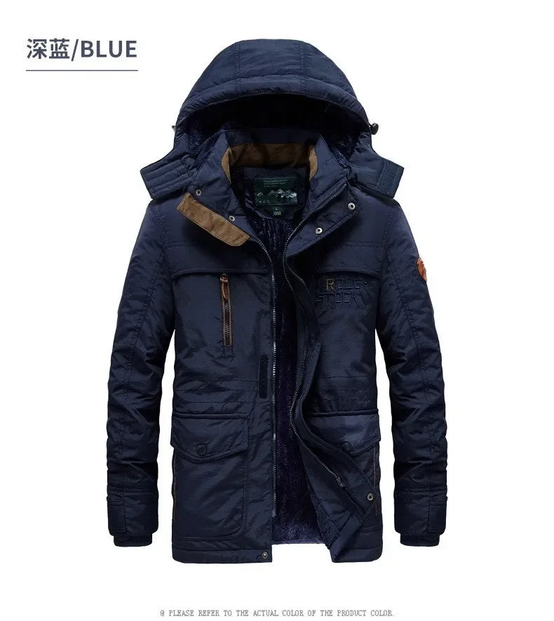 Nuovi uomini invernali Parka con cappuccio Piumini lunghi casual in pile Giacche calde per utensili Cappotti invernali maschili all'aperto di buona qualità Taglia 5