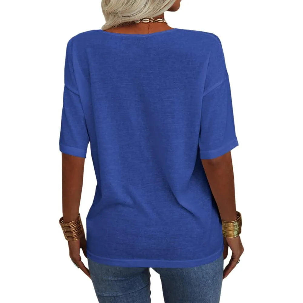 T-shirt da donna girocollo tinta unita in cotone mezza manica manica manica 3/4 casual piega ampia abiti autunnali di base