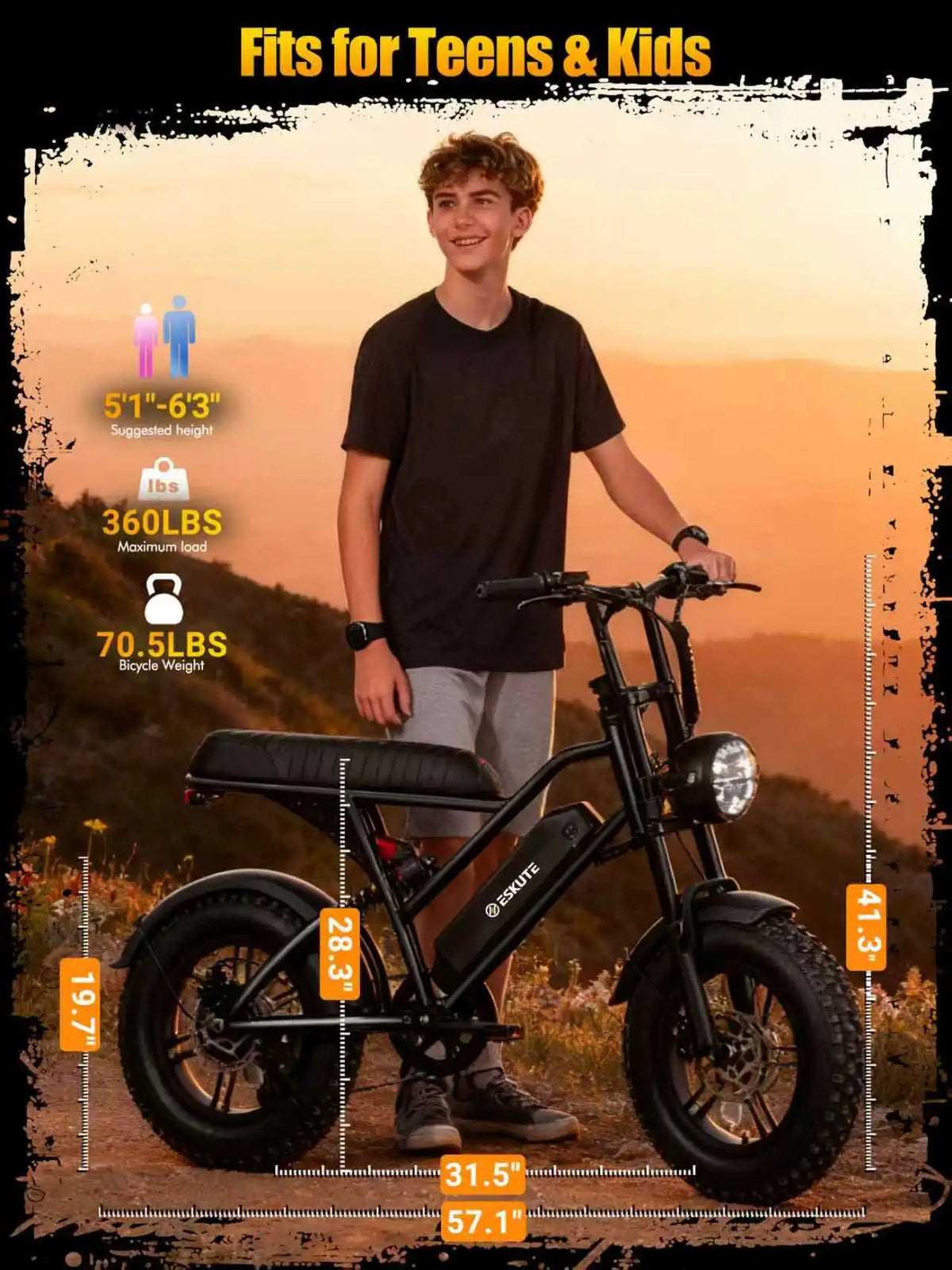 Eskute V100 Fat-Tire Electric Bike – 48V 13Ah, 16-Inch Tires