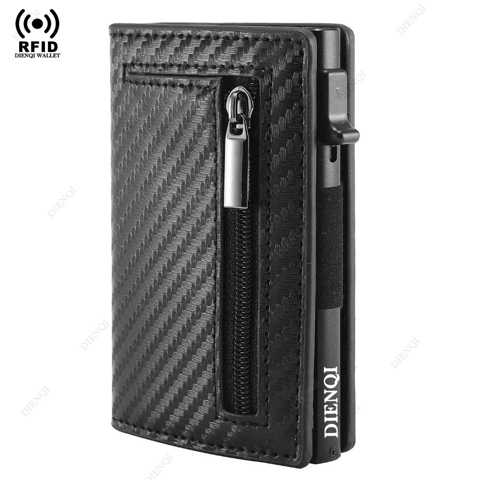 Leather RFID Card Holder – Slim Wallet and Magnetic Coin Pocket