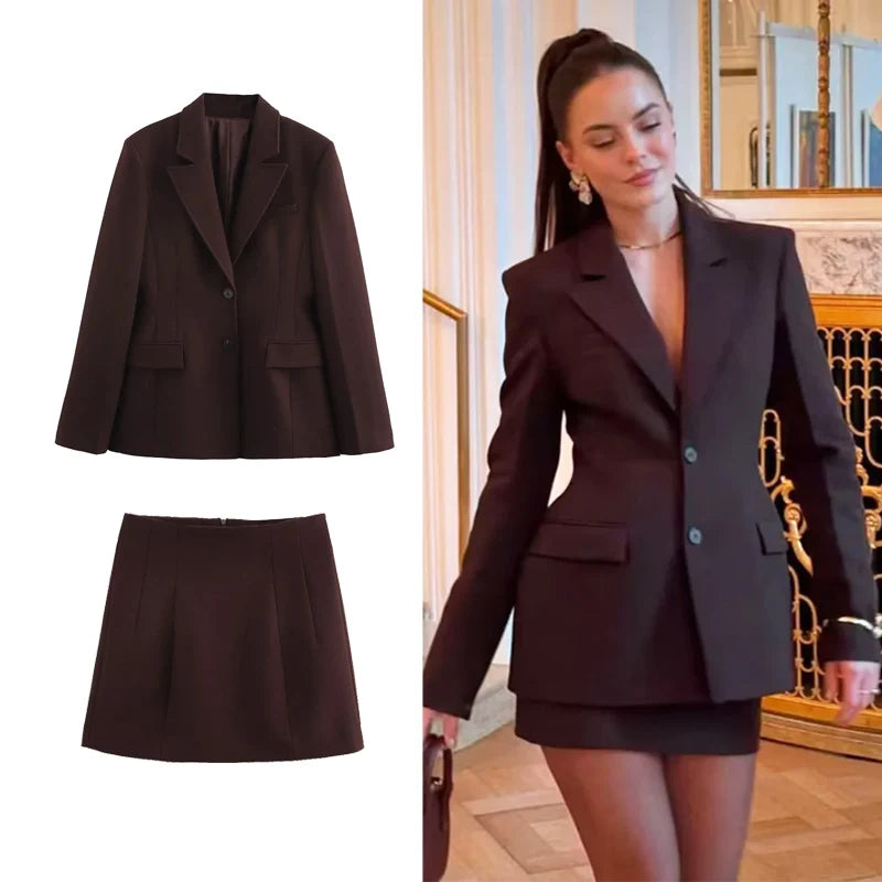 HXAO Set di gonne eleganti per donna 2 pezzi Outfit 2025 Cappotto lungo blazer primaverile Minigonne a vita media Set di gonne da ufficio alla moda