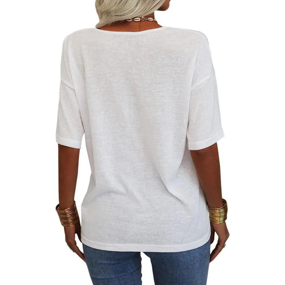 T-shirt da donna girocollo tinta unita in cotone mezza manica manica manica 3/4 casual piega ampia abiti autunnali di base