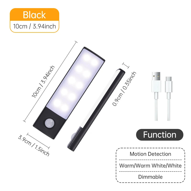 Motion Sensor Light Wireless LED Night Light USB Rechargeable Night Lamp Cabinet Wardrobe Lamp Under Backlight For Kitchen Led