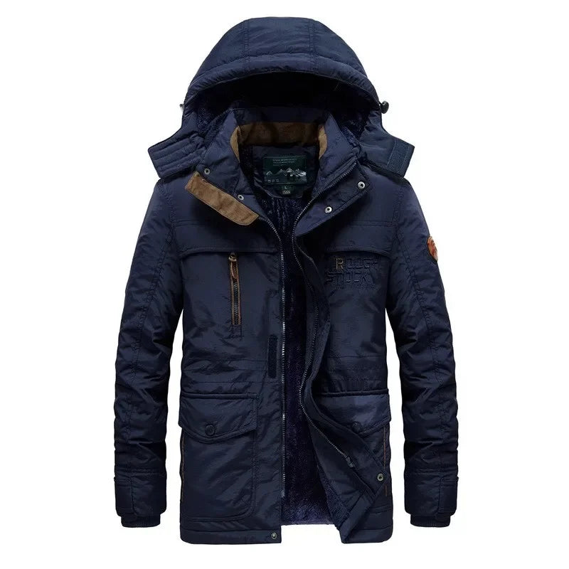 Nuovi uomini invernali Parka con cappuccio Piumini lunghi casual in pile Giacche calde per utensili Cappotti invernali maschili all'aperto di buona qualità Taglia 5