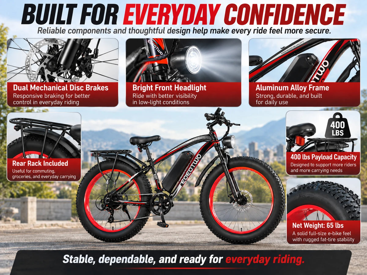 EOEOTWO 26-Inch Fat-Tire Electric Bike – 48V 15Ah