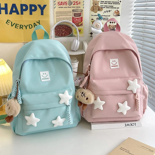 Zaino Carino per Ragazze Zaino Scolastico alla Moda Decorato con Stelle e Charm di Peluche Ideale per l'Uso Quotidiano e la Scuola Stile Carino e alla Moda Perfetto per Adolescenti!